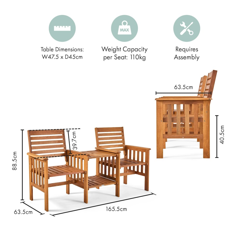 image 1 of VonHaus Meranti Hardwood 2 Seater Garden Jack & Jill Love Seat Brown