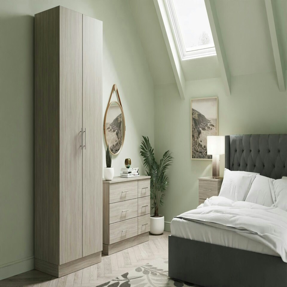 image 1 of Slab Urban Oak Double Wardrobe with Shelves Brown