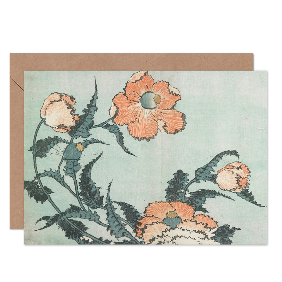 image 1 of Hokusai Poppies Poppy Flower Detail Japanese Floral Art Greeting Card