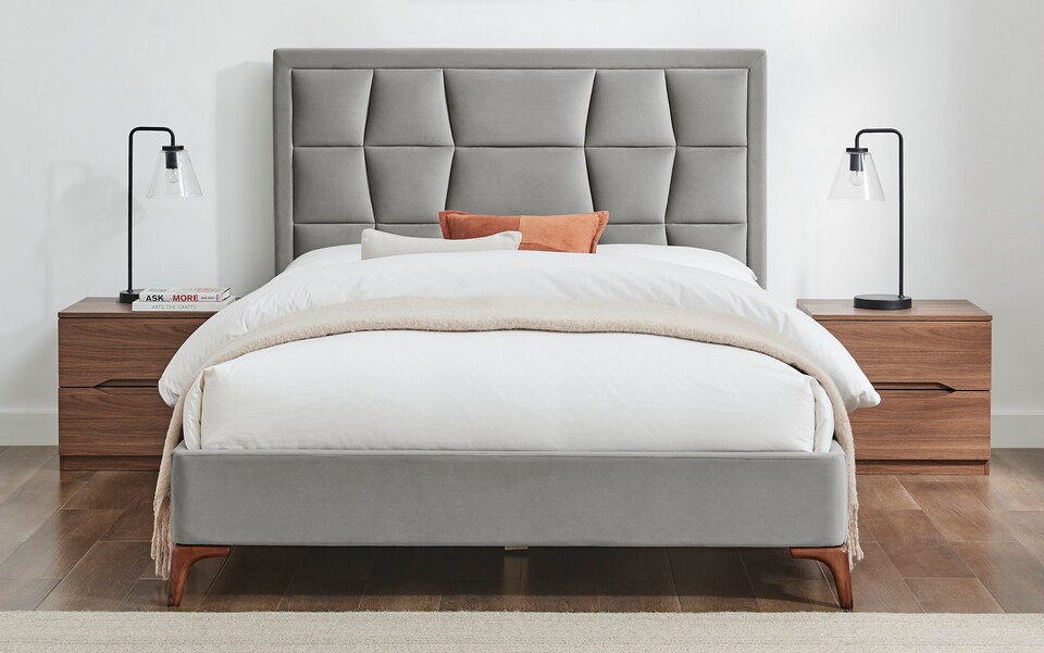 image 1 of 6ft Super King Grey, Silver Tall Headend Headboard Soft Velvet Fabric Upholstered Bed Frame | Silver | Super King
