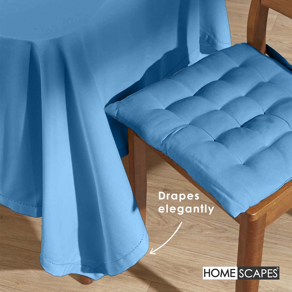 image 1 of Homescapes Airforce Blue Cotton Tablecloth - 178 x 300 cm | Blue | Airforce Blue