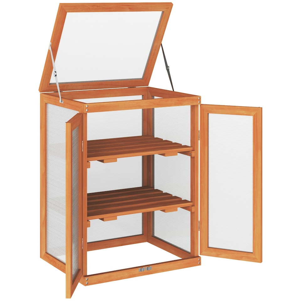 image 1 of Outsunny 3-tier Wood Greenhouse Plant Storage Shelf Garden Cold Frame Grow House