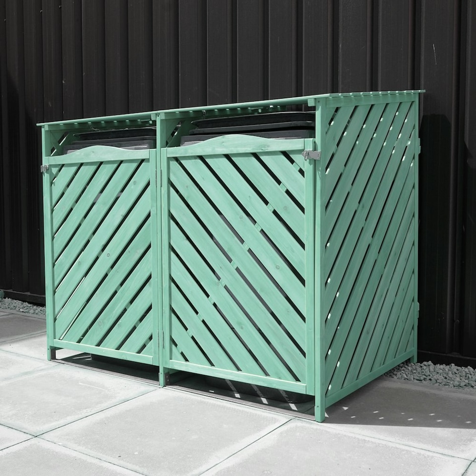 image 1 of Wooden Double Wheelie Bin Storage - Green