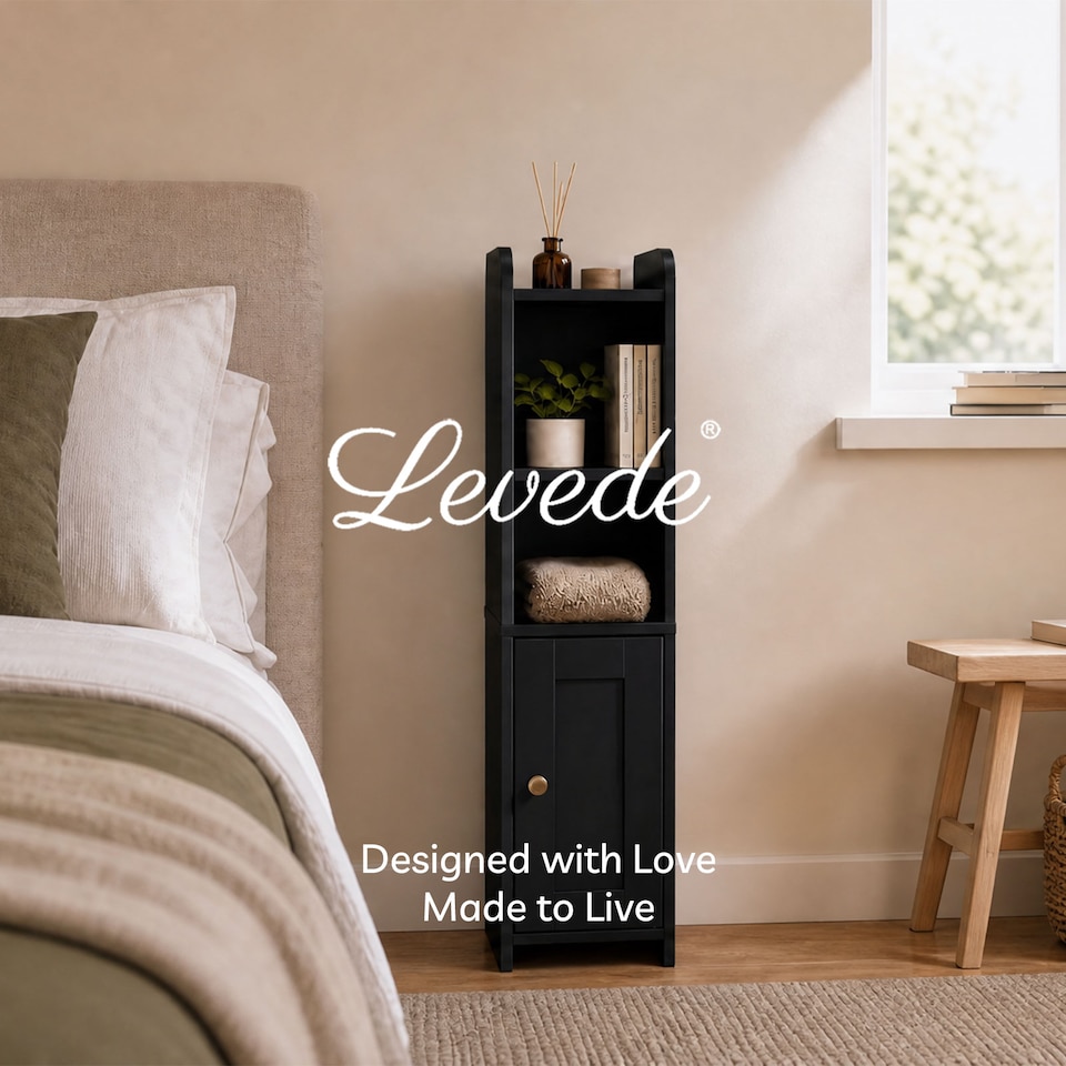image 1 of Levede Bathroom Cabinet Slim Corner Storage Adjustable Shelves PB MDF Black
