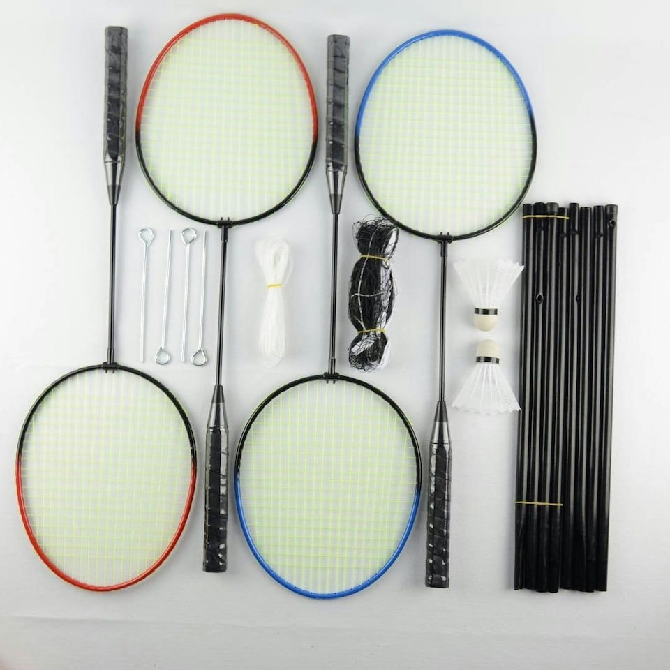 image 1 of Oypla 4 Player Garden Badminton Set w/ Racket, Net, Shuttlecocks & Carry Bag