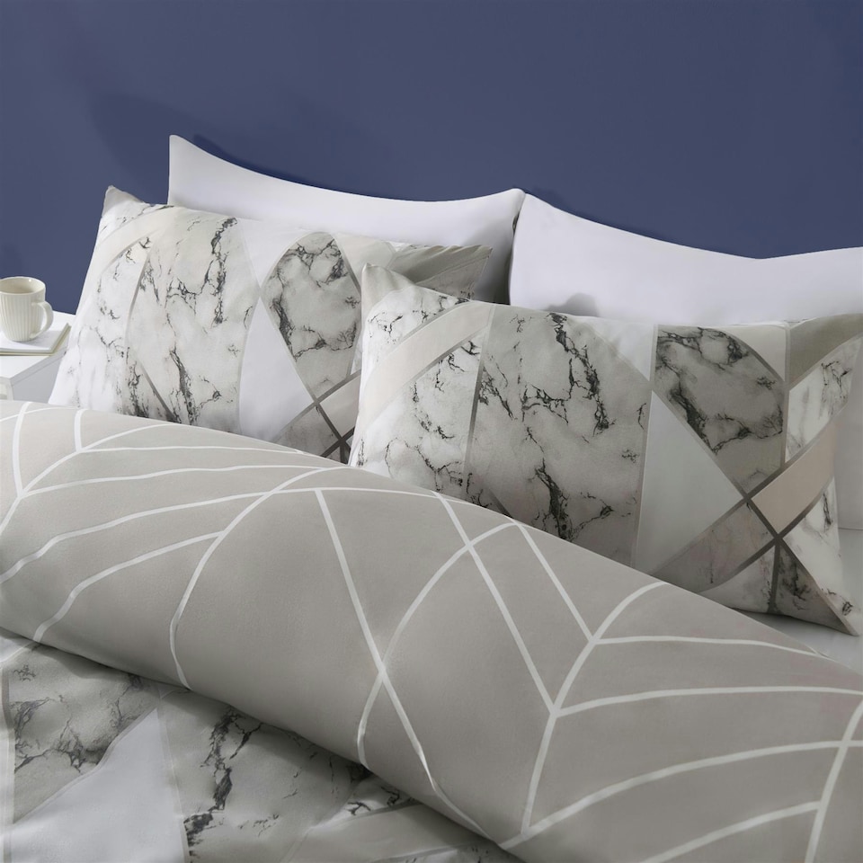 image 1 of OHS Abstract Geo Marble Reversible Print Soft Duvet Cover Bedding Set, Double - Grey | Grey | Double