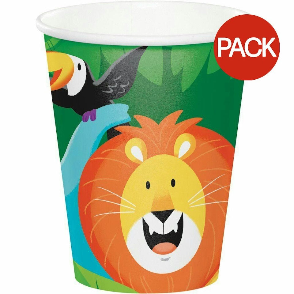 Creative Party Jungle Safari Paper Disposable Cup (Pack of 8) - Multicoloured - One Size