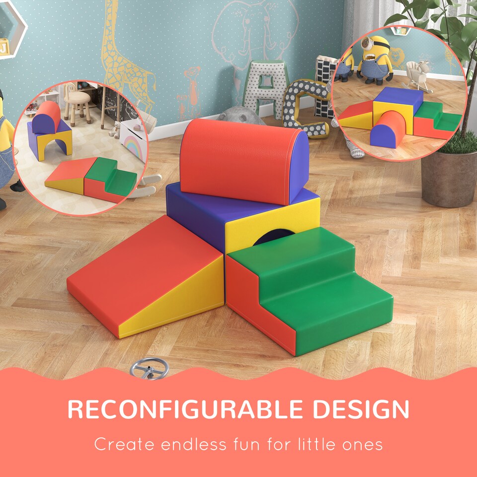 image 1 of HOMCOM 4-Piece Soft Play Set, Baby Foam Block, For Ages 1-3 Years, Red