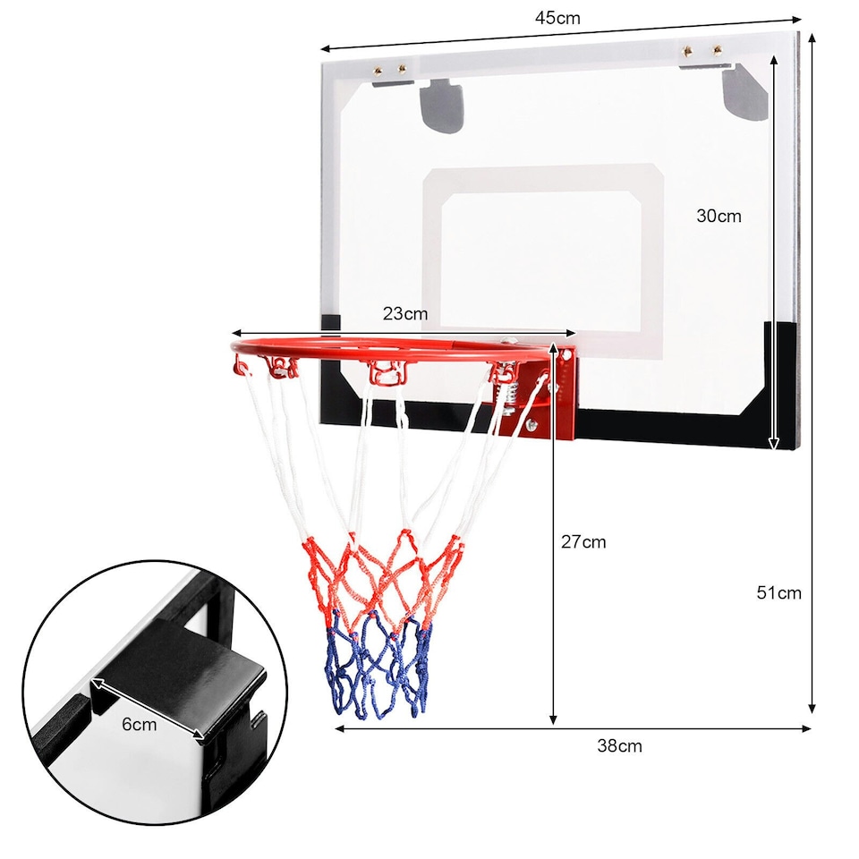 image 1 of COSTWAY Basketball Hoop Over-The-Door Basketball Backboard Red | Standard
