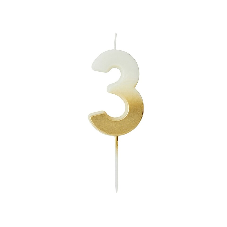 image 1 of Gold Ombre Number '3' Celebration Candle