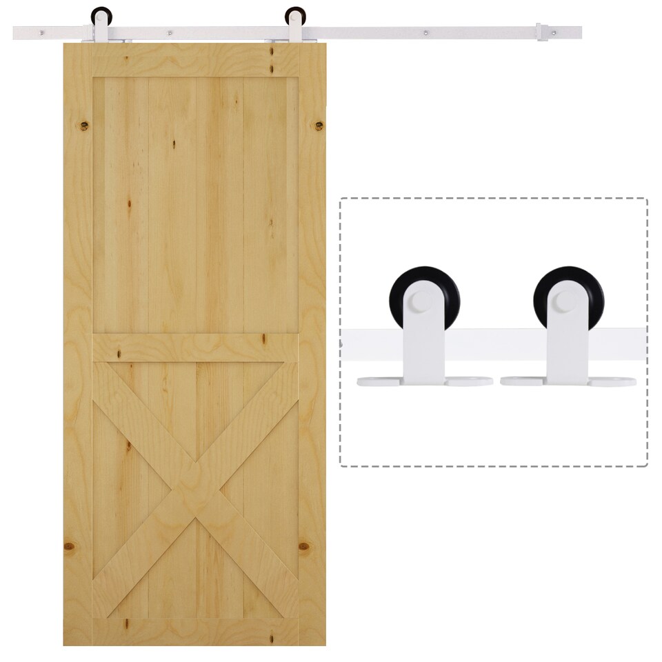 image 1 of HOMCOM 6FT Rustic Interior Sliding Barn Door Mounting Hardware Kit - White | White | White