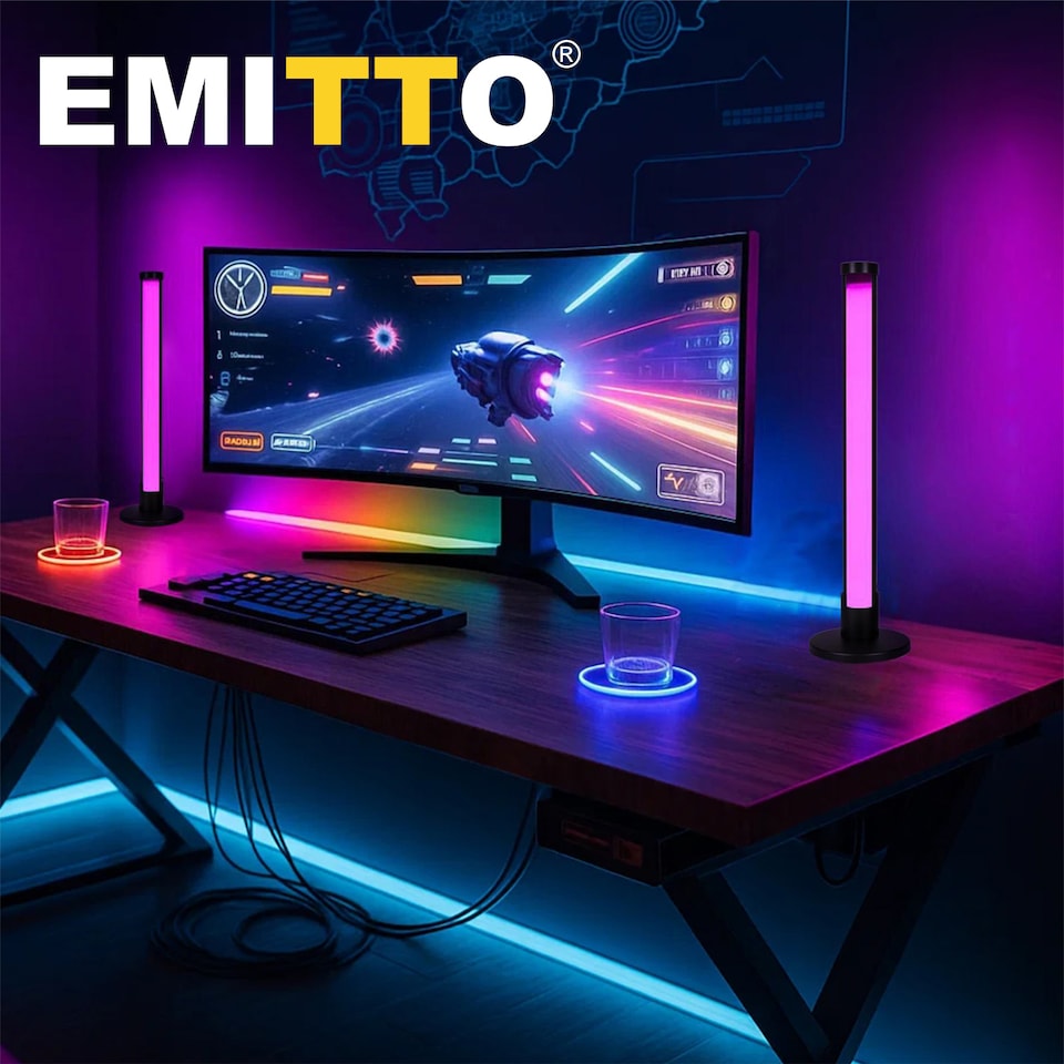 image 1 of Emitto 2x Smart RGB LED Light Bars Game Ambient Lamps Color Changing Music Timer
