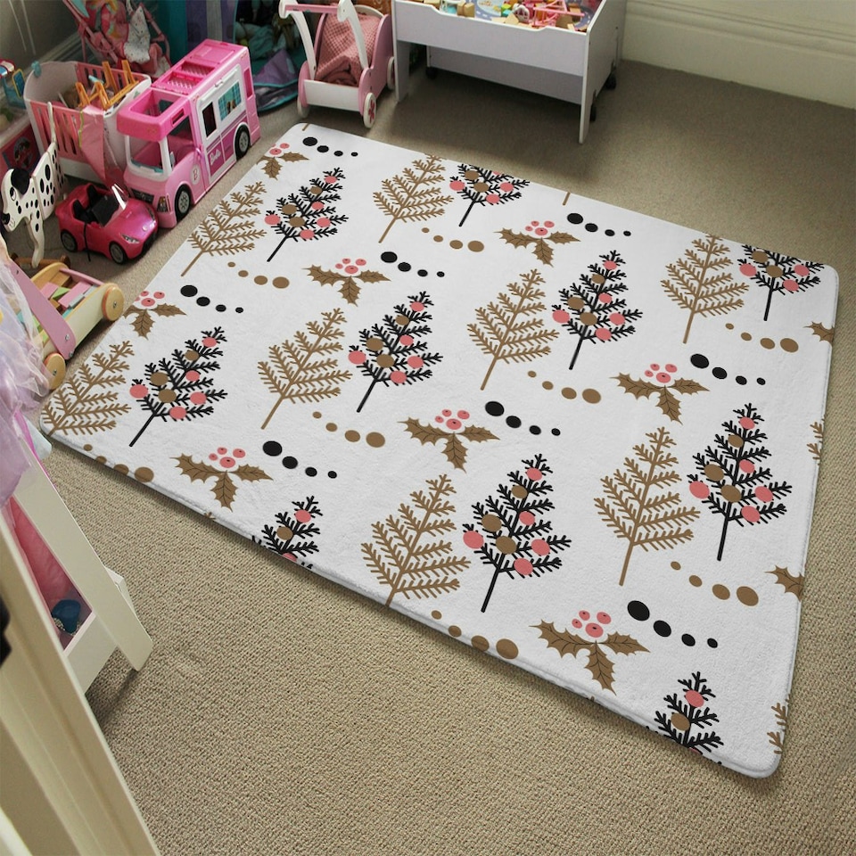 image 1 of Christmas Tree, Holly leaf pattern (Rug) Multi | Small: 60x110cm