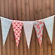 image 3 of Red and Baby Blue Shabby Chic Vintage Print Party Bunting 10m with 20 Pennants
