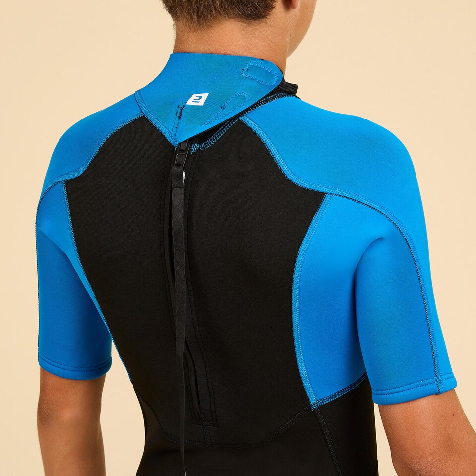 image 1 of Decathlon BOY’S SURFING 1.5 MM NEOPRENE SHORTY WETSUIT 500 BLUE BLACK