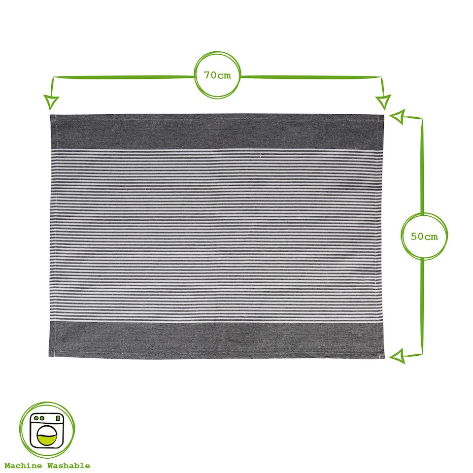 image 1 of Nicola Spring Cotton Tea Towels - 70cm x 50cm - Light Grey Pinstripe - Pack of 4