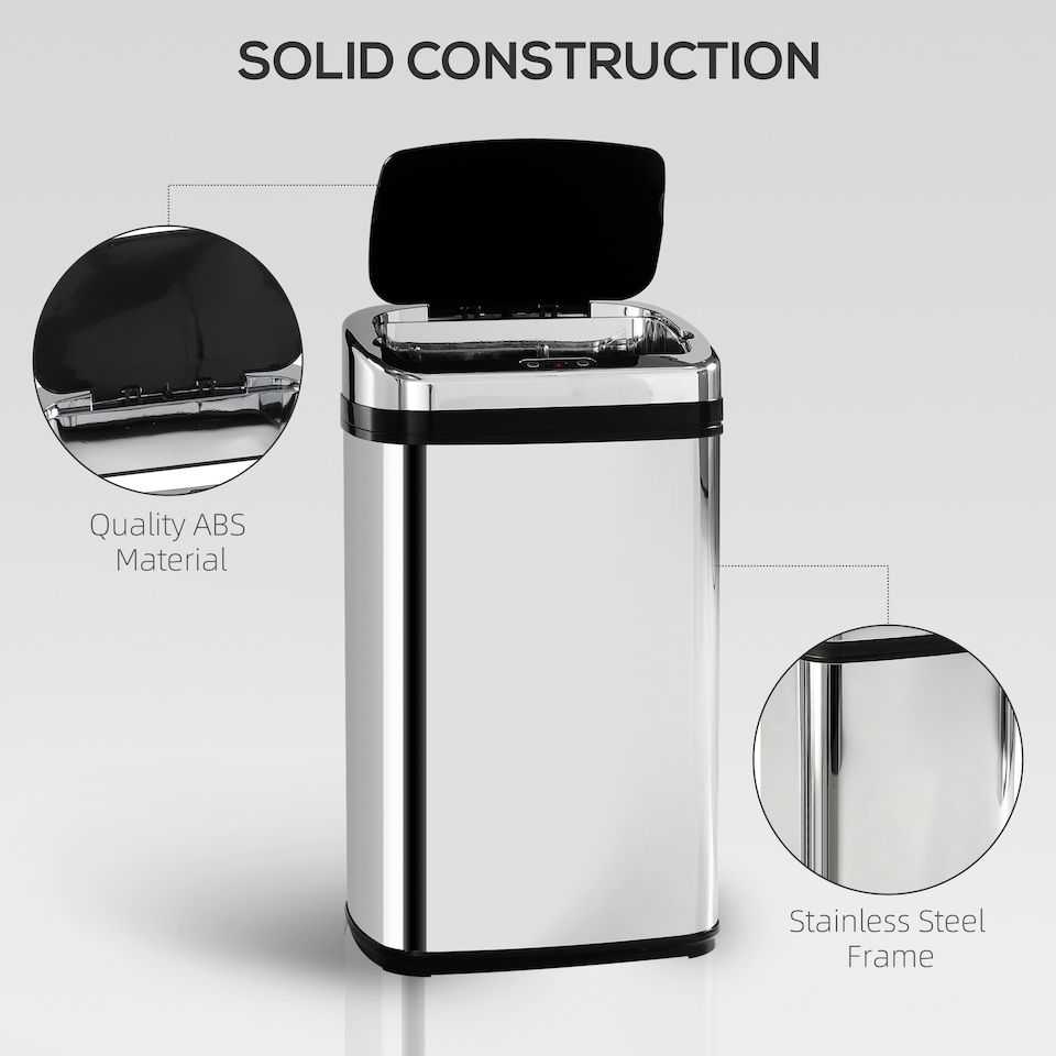 image 1 of HOMCOM 30L Automatic Kitchen Bin with Lid, Stainless Steel Sensor Bin with Infrared Motion Sensor for Home Office, Bathroom, Living Room, Silver | Silver | 1