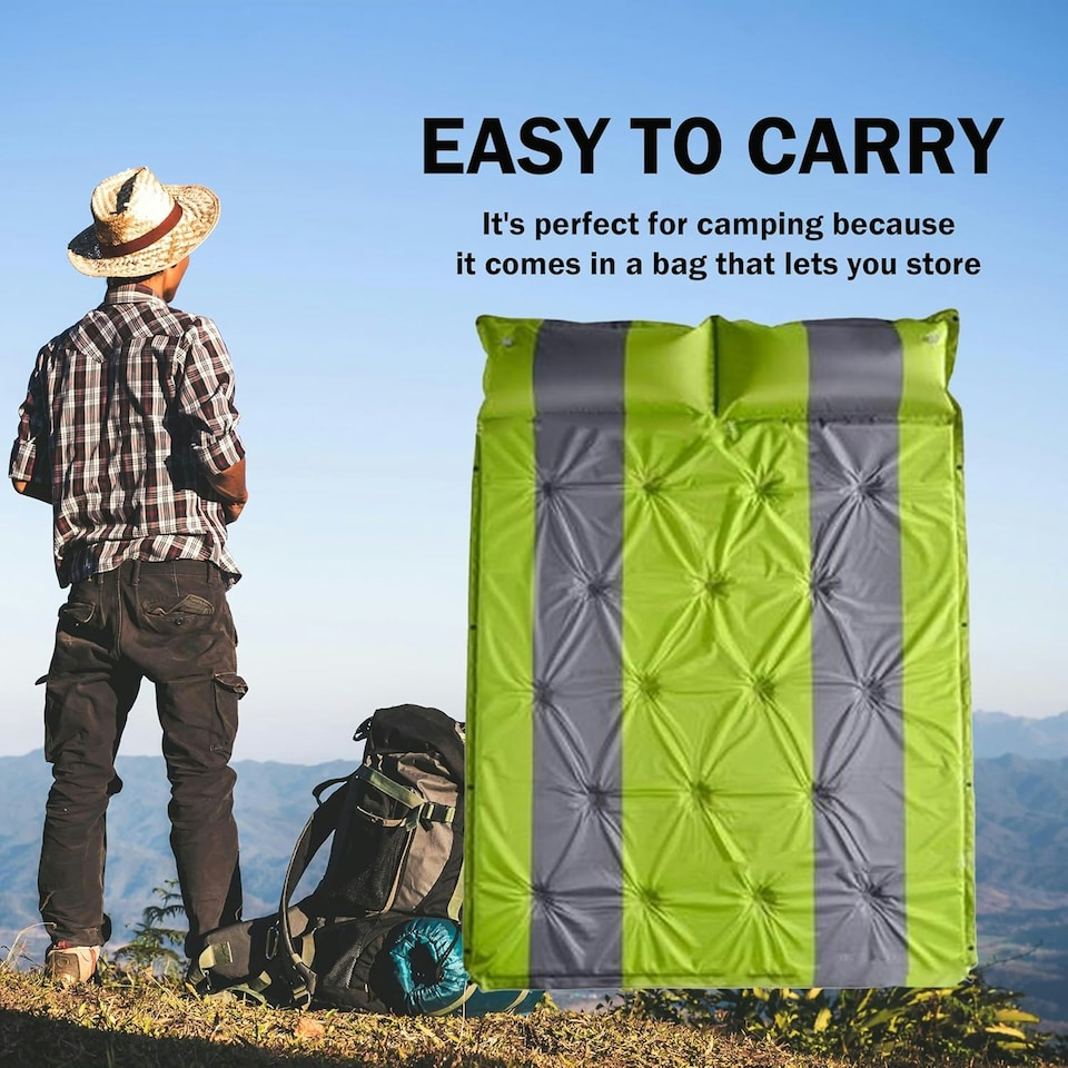 image 1 of Alivio Camping Inflatable Sleeping Pad, Waterproof Inflating Sleeping Mat (Double, Parrot Green) Green | Parrot Green