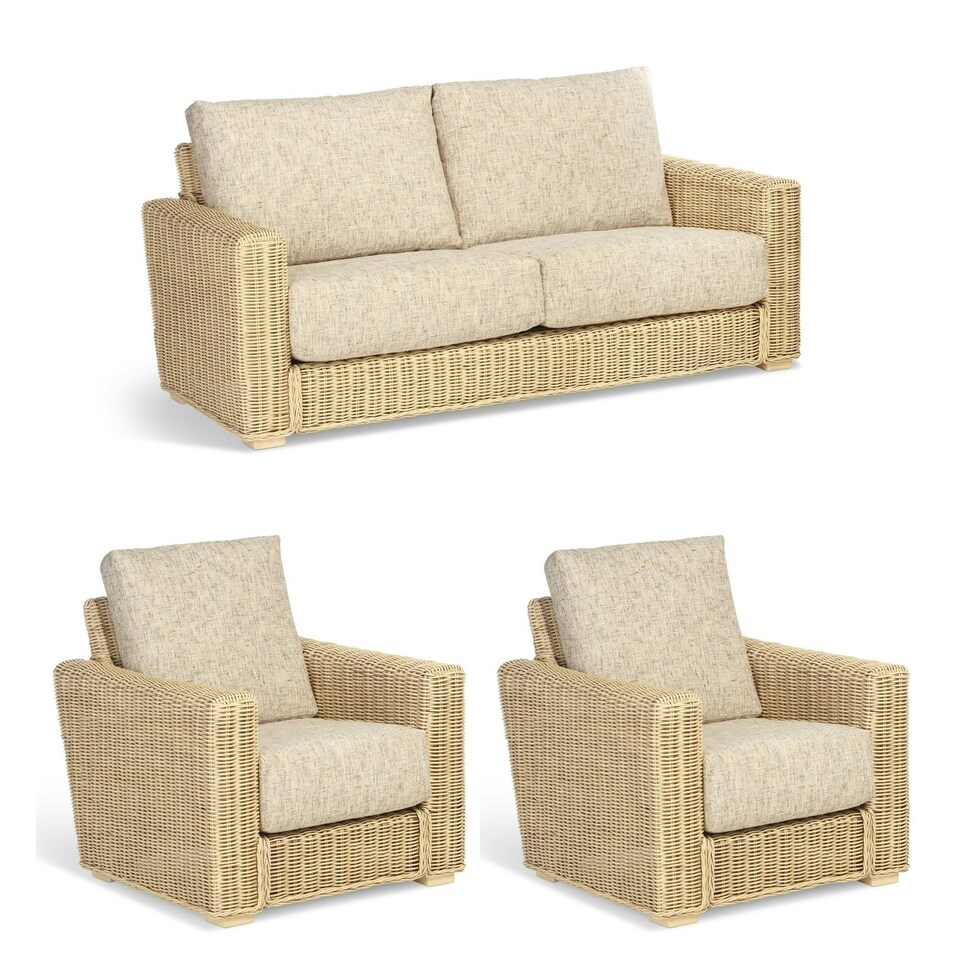 image 1 of Desser Burford Natural Wash 3 Seater Rattan Sofa Set in Farrow - Conservatory Sofa Suite