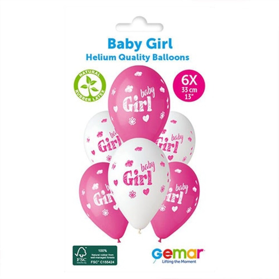 image 1 of Baby Girl Latex Balloons 33cm / 13 in - Pack of 6