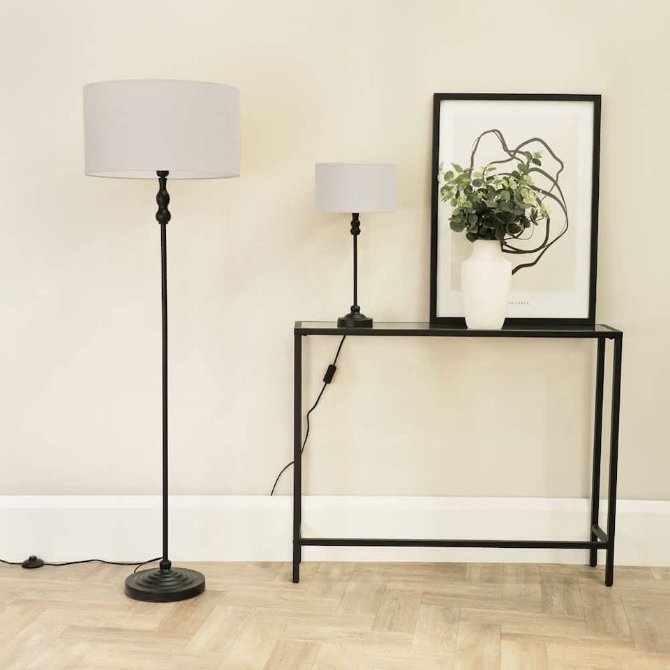 image 1 of ValueLights Maggie Black Candlestick Table Lamp White Shade & Bulb | White