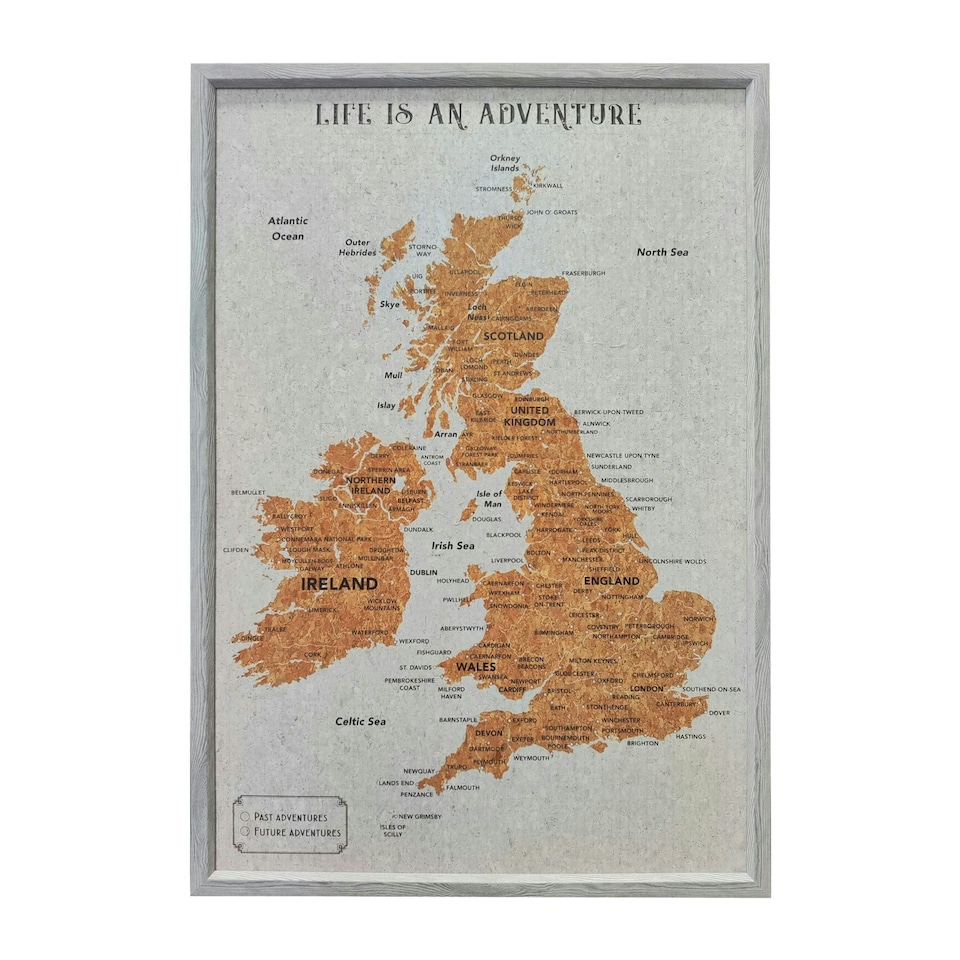 Splosh Travel Map Cork Board UK & Ireland Large Grey Wood