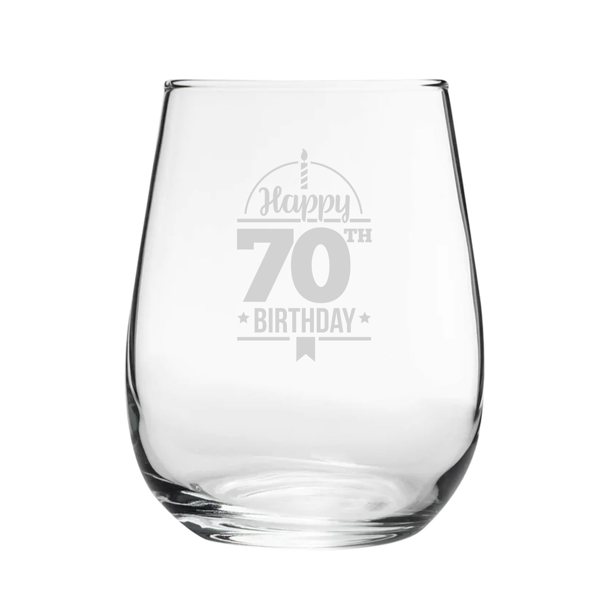 Personalised Happy 70th Birthday Engraved Stemless Wine Gin Tumbler