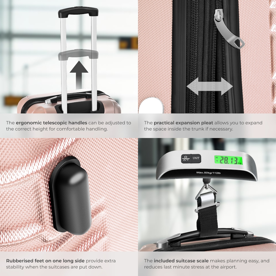 image 1 of Suitcase Set Mila - 4 hard-shell suitcases, including luggage scales and tags | Gold | rose gold | 1