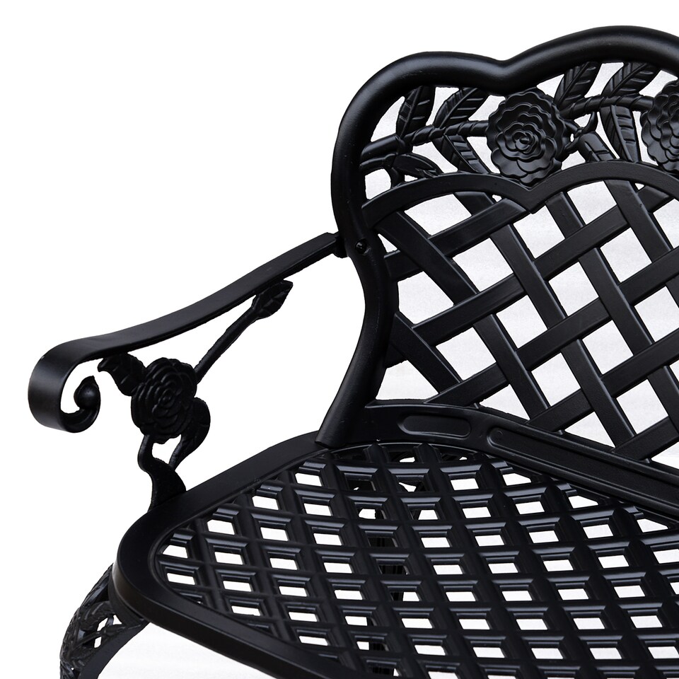 image 1 of Outsunny Cast Aluminium Garden Bench Outdoor Patio 2 Seater High Back Chair Armrest Antique Style Black