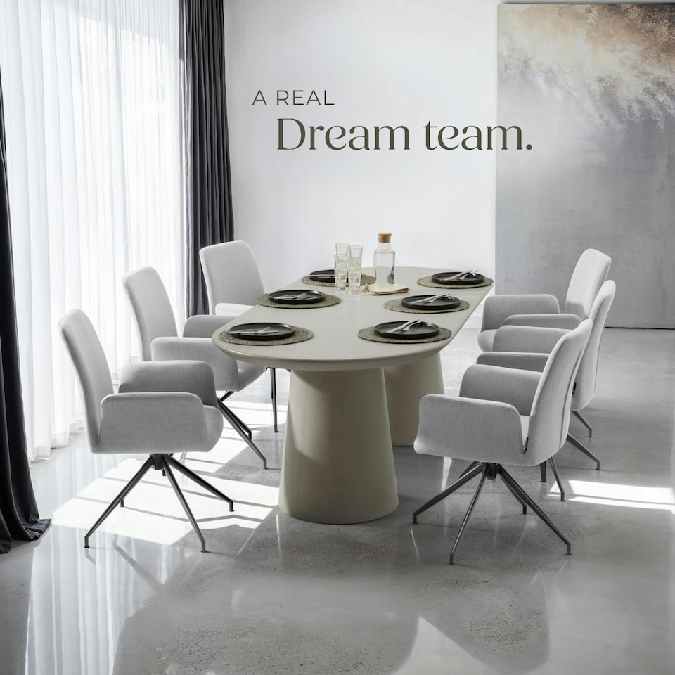 image 1 of Swivel Chair Daya - upholstered, robust fabric, 55.5 x 58 x 87 cm - Set of 2 Grey | Light Grey