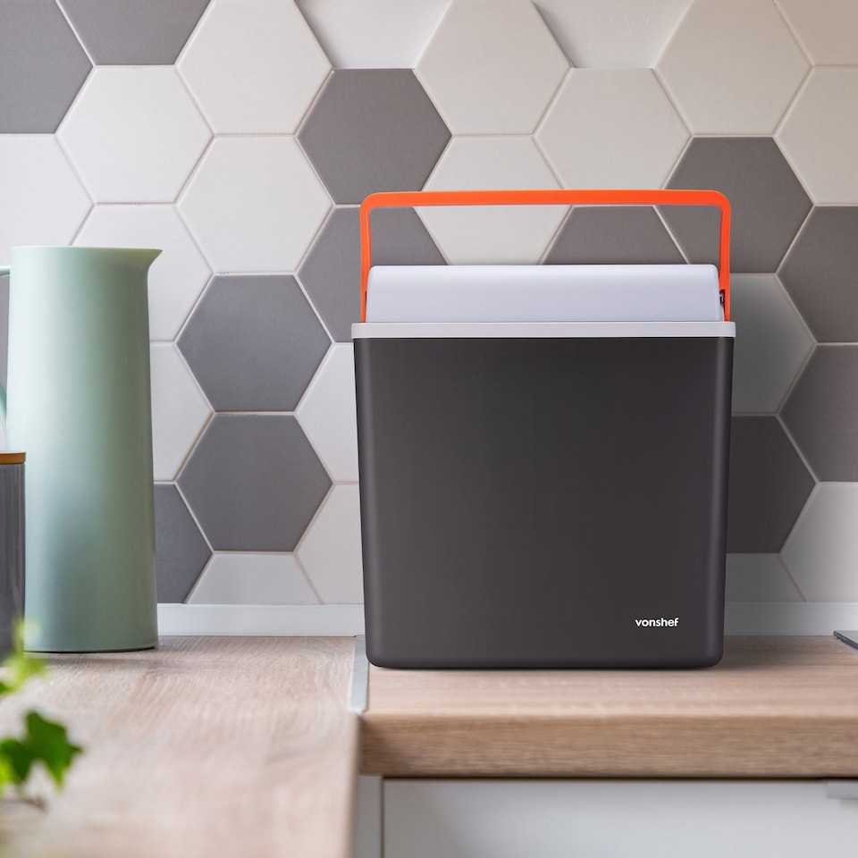 image 1 of Vonshef 20L Electric Cool Box, Insulated Cooler with Hot Cold Function | Black | White & Orange