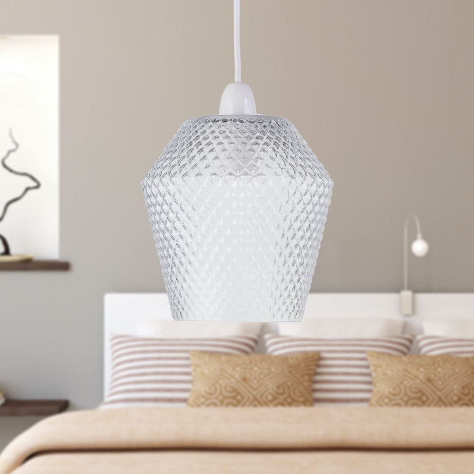 image 1 of Porter - Clear Textured Glass Easy Fit Pendant Shade | Clear | Small | 1