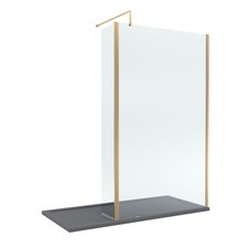 8mm Glass Wetroom Screen, Return Brushed Brass and Tray 1700 x 800mm | Copper | Brushed Brass