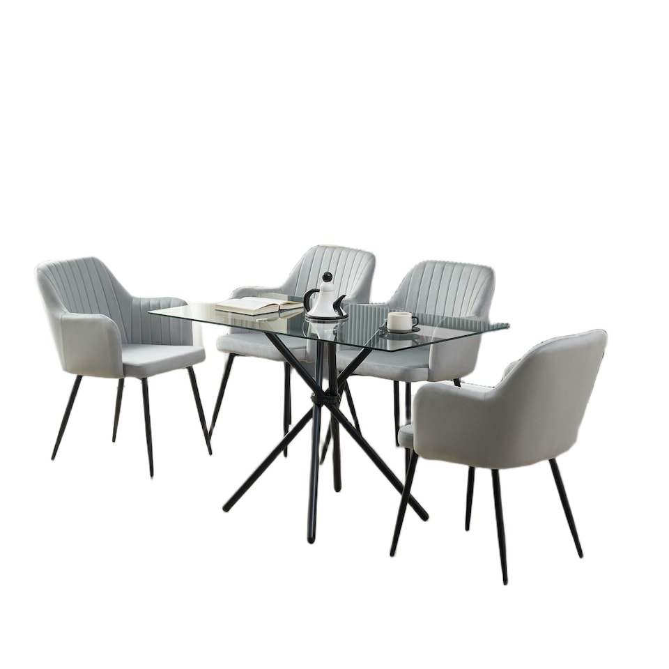 image 1 of Miami Dining Table with 4 Charlotte Velvet Chairs Black