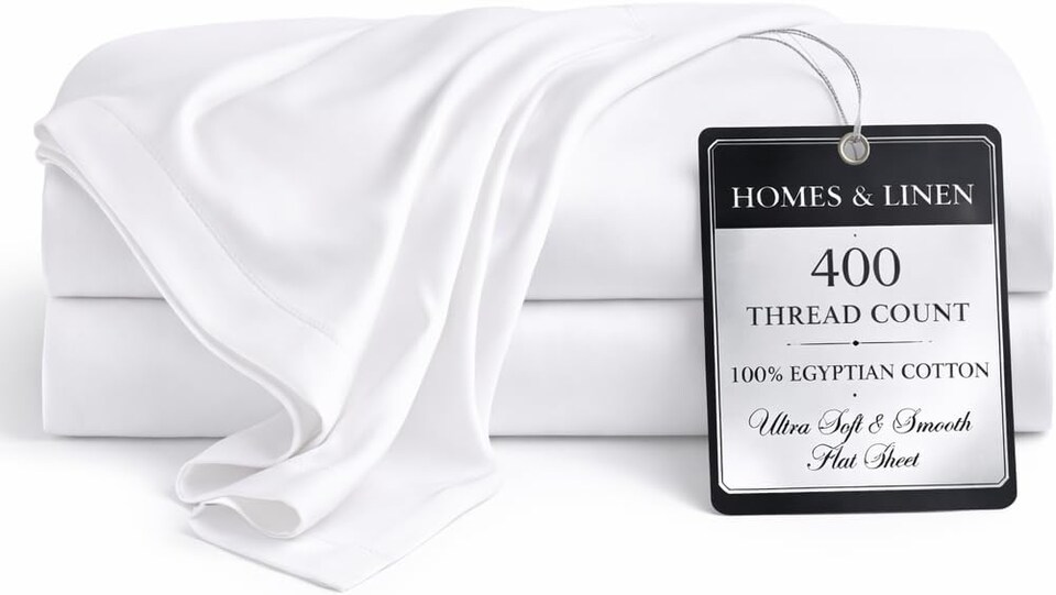 image 1 of HOMES-LINEN 400 Thread Count Egyptian Cotton Flat Sheet