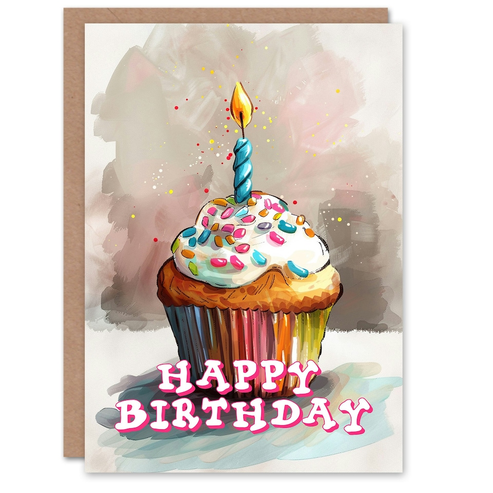 image 1 of Cupcake Colourful Sprinkles Candle Her Birthday Card