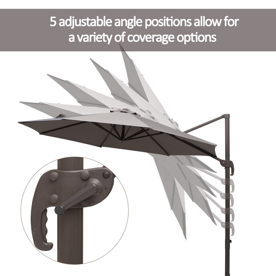 image 1 of Outsunny 3M Cantilever Parasol, Hanging Garden Umbrella Sun Shade with 360 Rotation, Aluminium Frame, Cross Base, Hand Crank, Grey