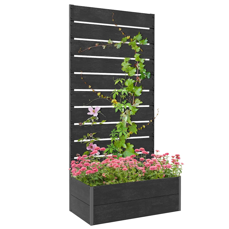 image 1 of Outsunny Raised Garden Bed with Trellis and Drainage Hole, Planter Box Black 