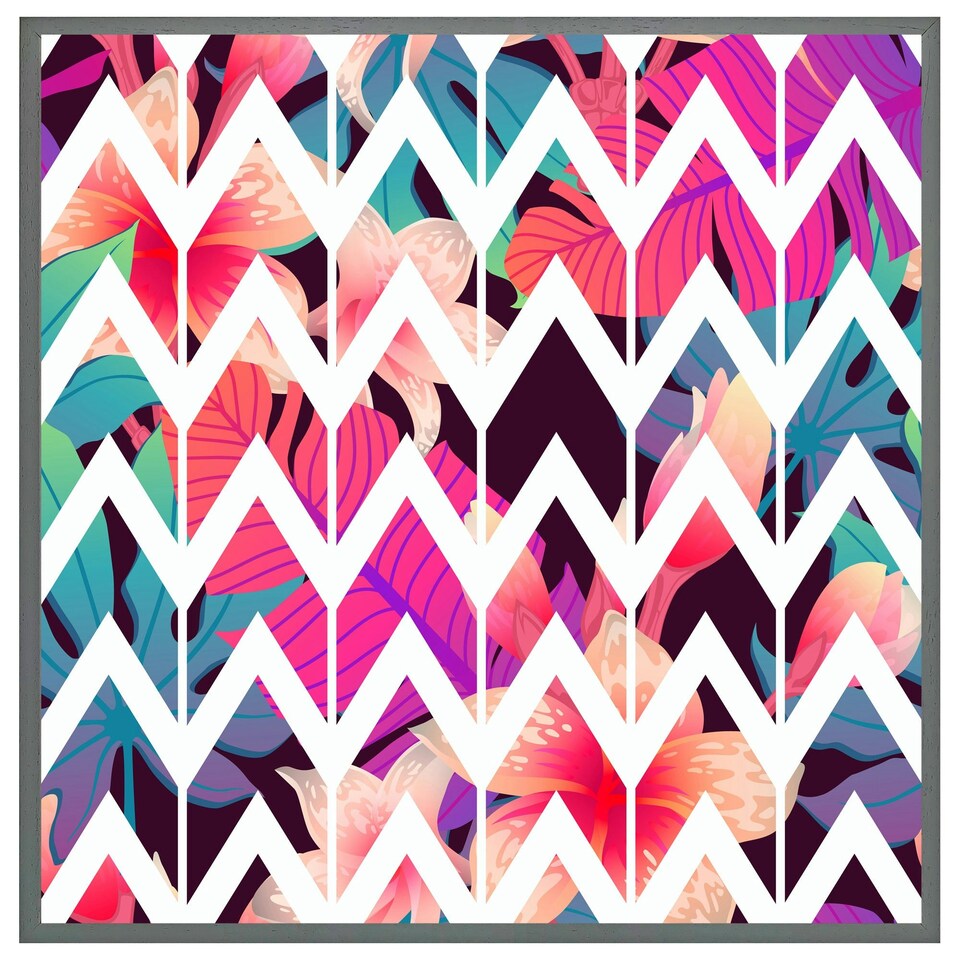 image 1 of Tropical geometric zig zags (Picture Frame) Grey | M