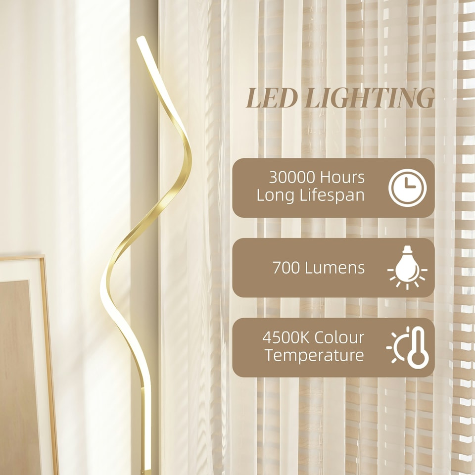 image 1 of HOMCOM LED Floor Lamp, Standing Lamp with3 Adjustable Brightness Gold Tone | Gold