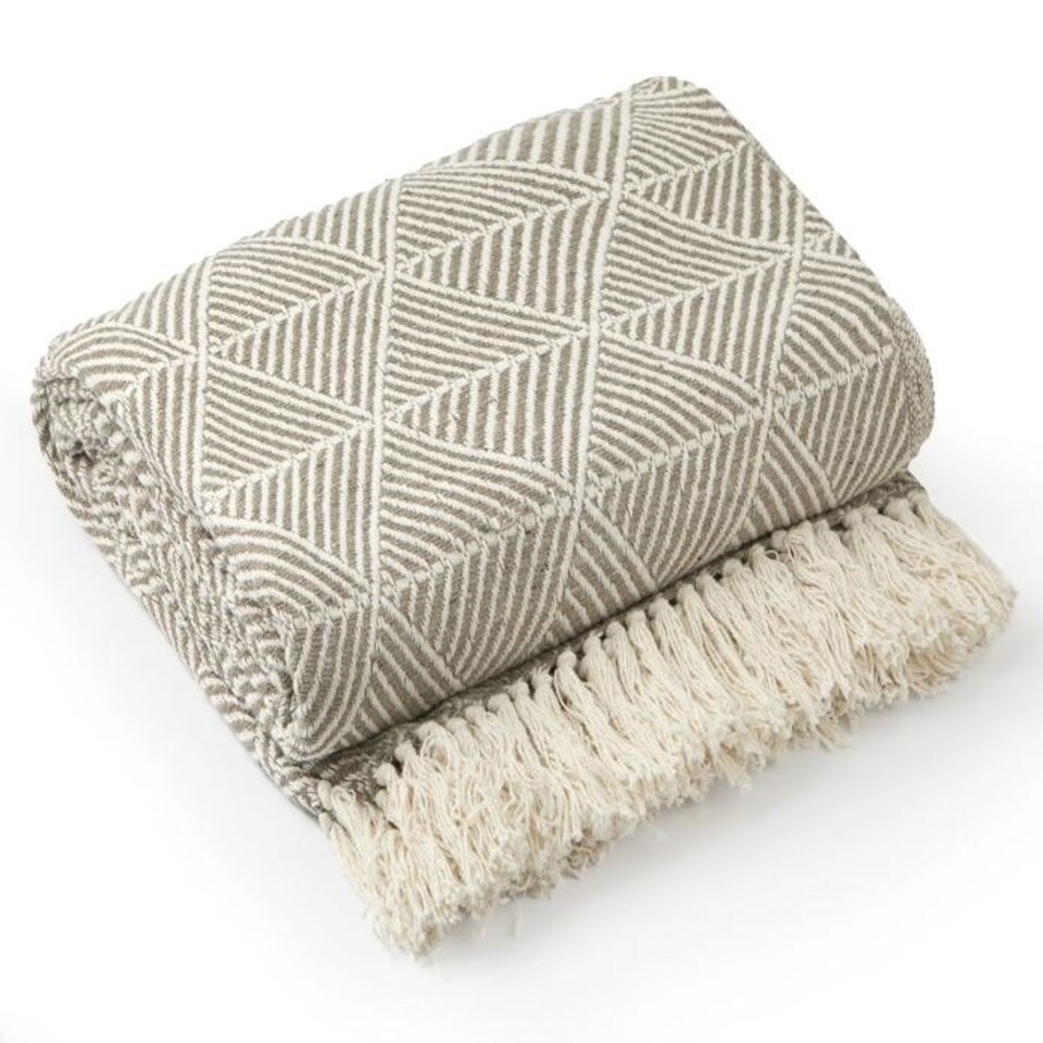 image 1 of Geo Diamond Collection Recycled Cotton Throw in Natural (50" x 60") Brown | Natural