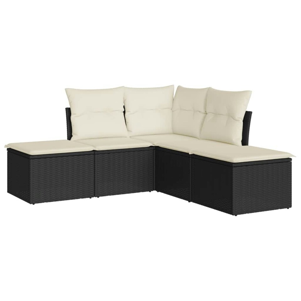 5 Piece Garden Sofa Set with Cushions Black Poly Rattan Tesco Groceries