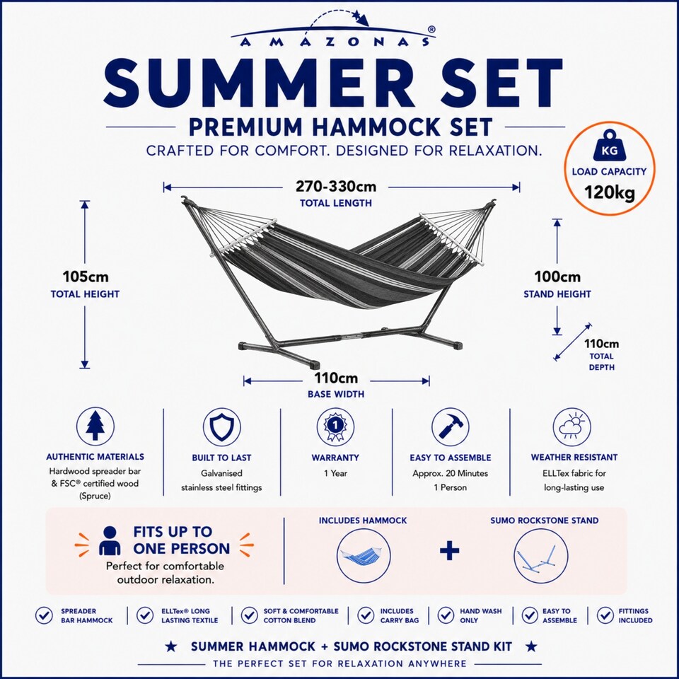 image 1 of Amazonas Freestanding Garden Hammock with Stand – Summer Set