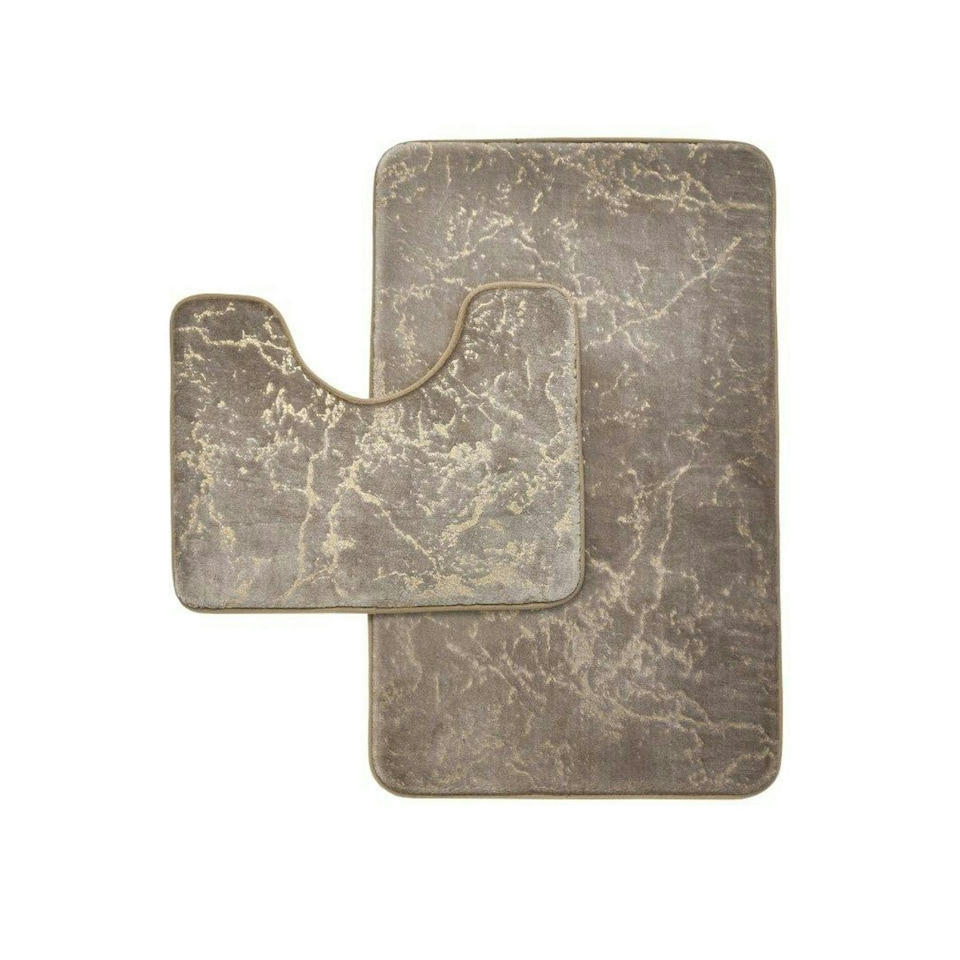 image 1 of VELVETIO Glitter Bath Mat Set Non Slip Water Absorbent Toilet Rugs Brown | Natural