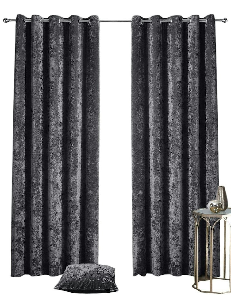 image 1 of Crushed Velvet Fully Lined Eyelet Curtains - Charcoal - 117x183cm
