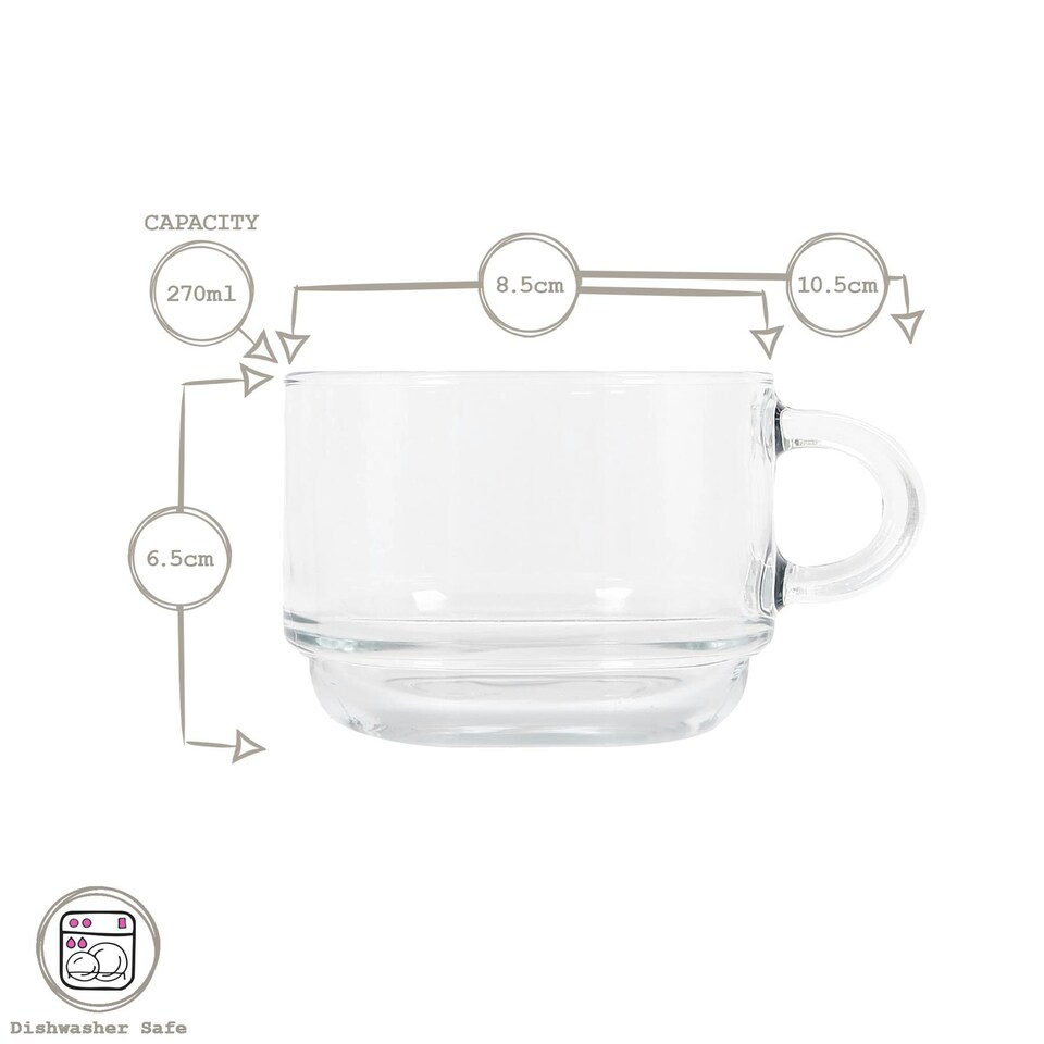 image 1 of LAV 12pc Cozy Stacking Glass Coffee Cups & Saucer Set - 270ml Clear