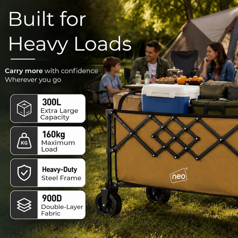 image 1 of Neo Heavy Duty Folding Wagon Cart 300L Collapsible Trolley Adjustable Handle