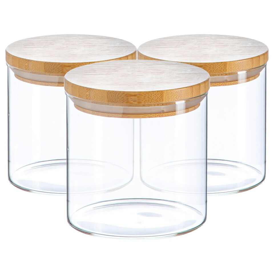 image 1 of Argon Tableware Scandi Glass Storage Jars with Wooden Lids - 550ml - Pack of 3