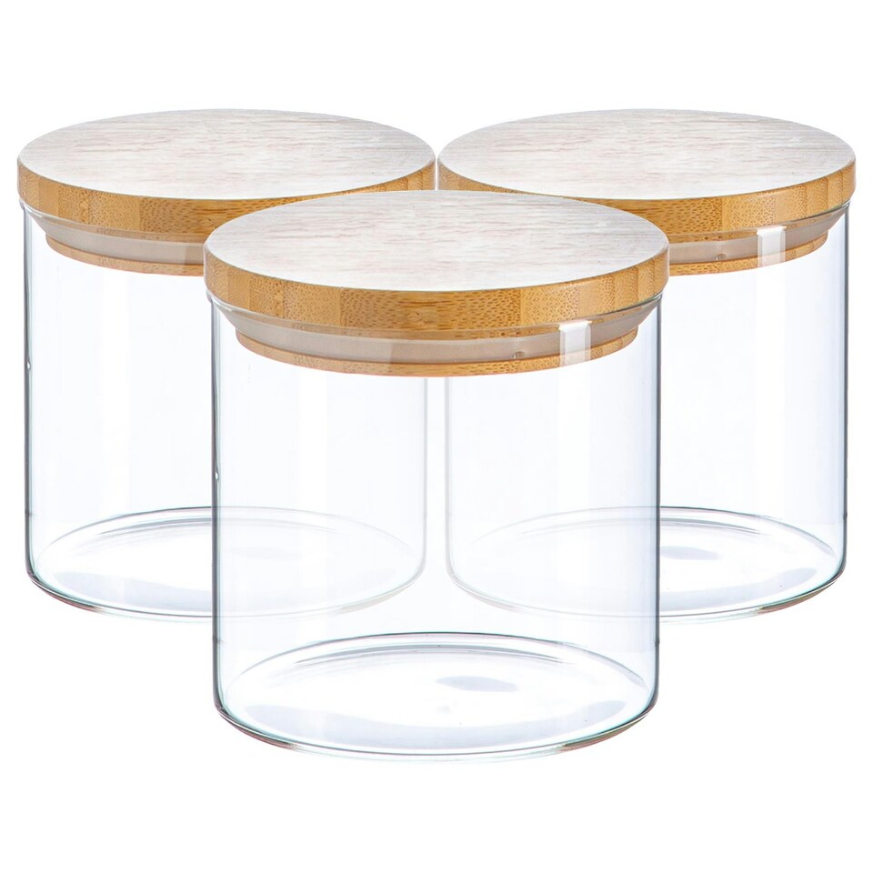 Argon Tableware Scandi Glass Storage Jars with Wooden Lids - 550ml ...