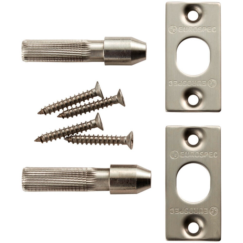 Loops Security Hinge Bolt Set 56 x 13mm Bolt Fixing Plates Satin Stainless Steel in Metallics